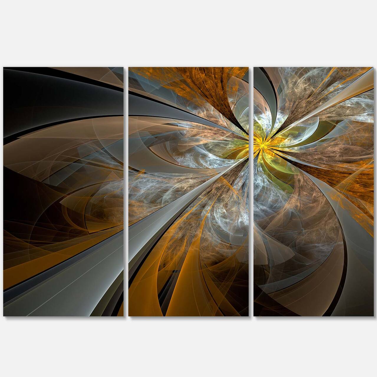 Designart - Symmetrical Yellow Fractal Flower - Abstract Print On Canvas